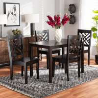 Baxton Studio Ani-Dark Brown-5PC Dining Set Baxton Studio Ani Modern and Contemporary Dark Brown Finished Wood